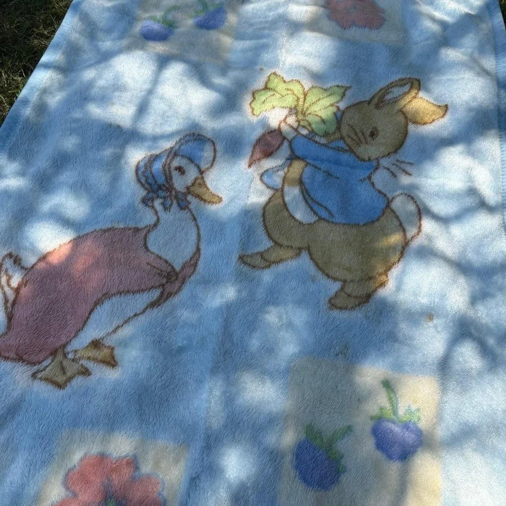 Beatrix Potter Peter Rabbit Baby Blanket Blue 30x45 Frederick Warne Co Vintage